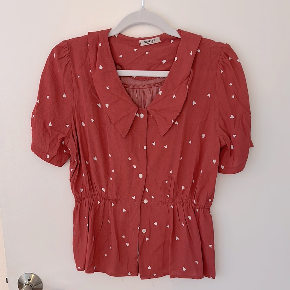 Pink heart Peter Pan collar blouse
